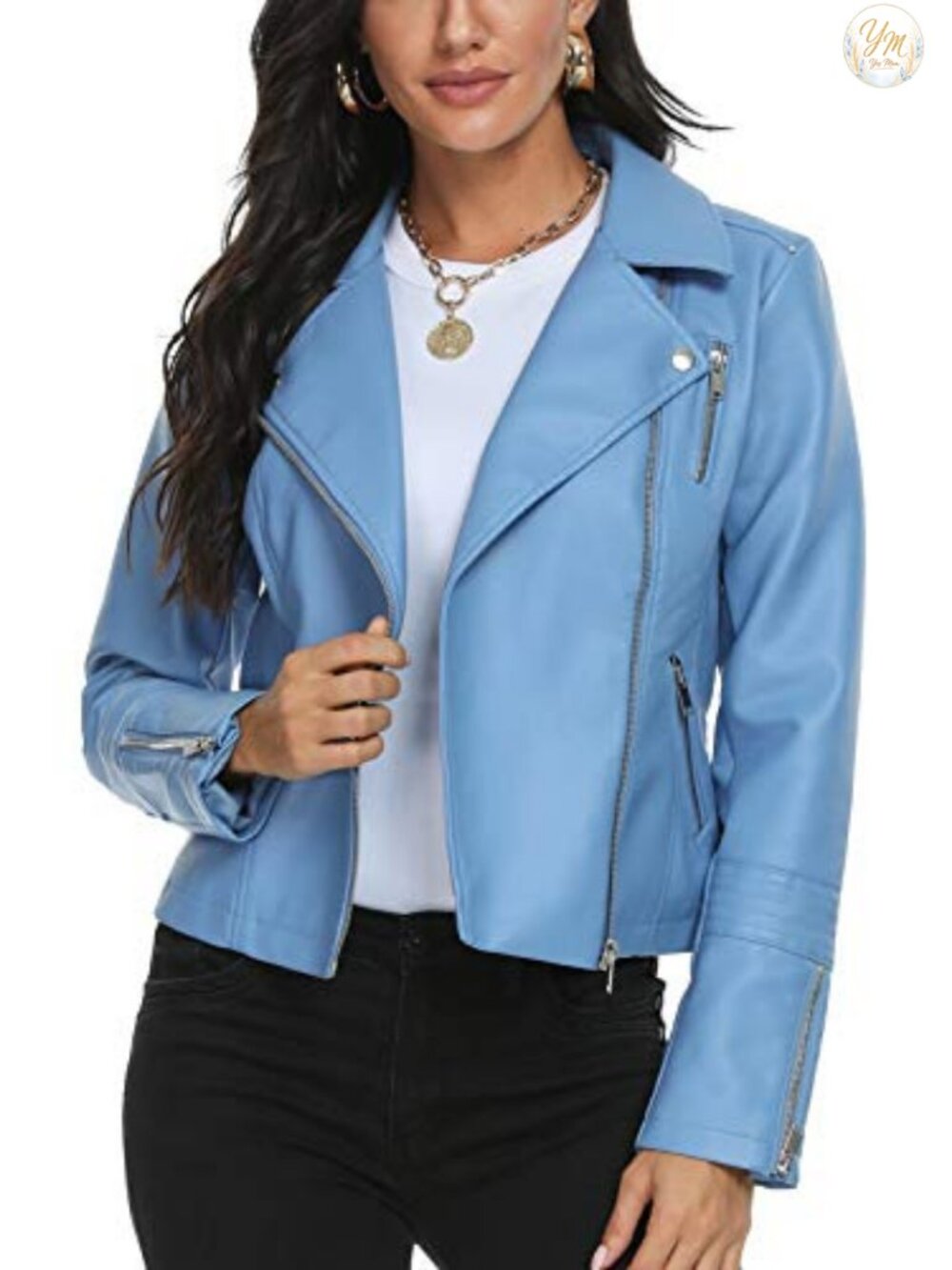 Faux Leather Moto Jacket Slim Fit Long Sleeve Aviator
